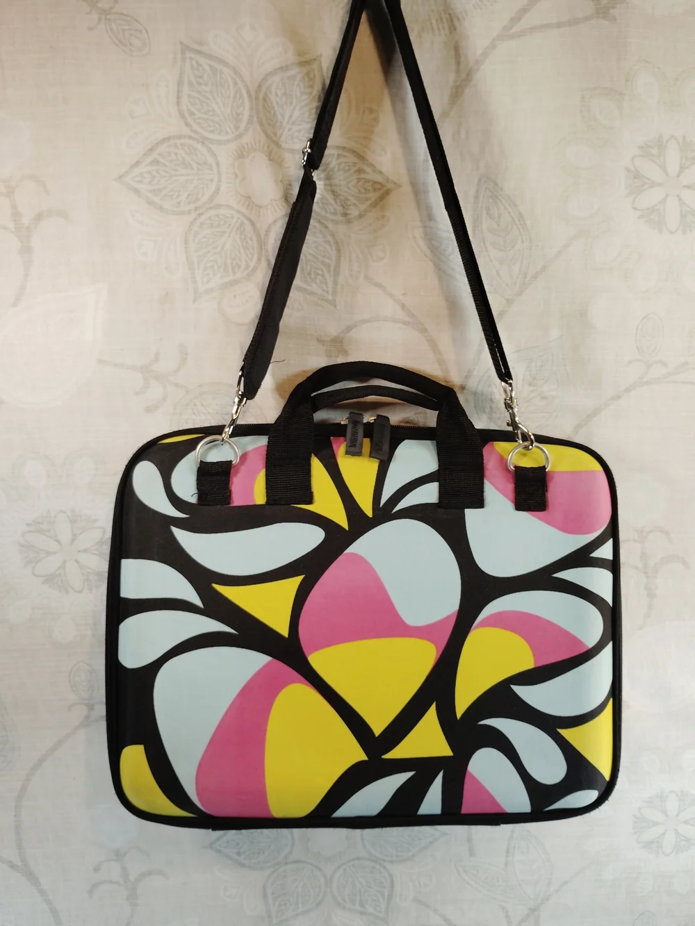 Chloe Dao Hard Shell Laptop Crossbody Bag  In Black Multi-Color Patterned